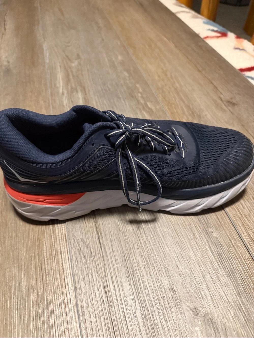 Hoka Bondi 7 Navy Athletic Shoes with Coral Accent